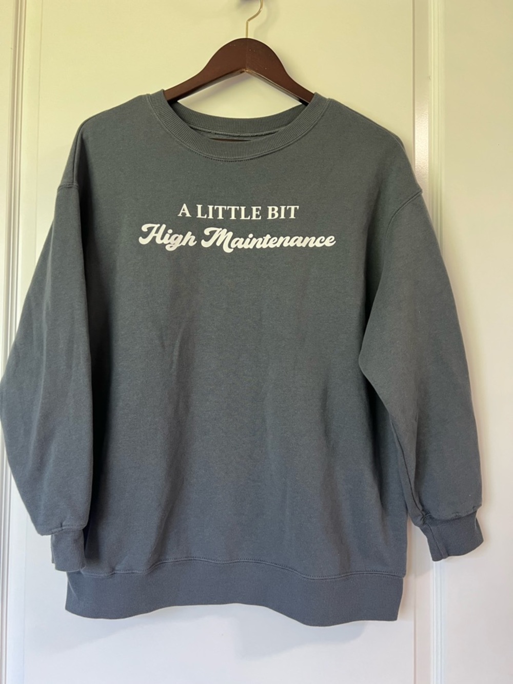Rebellious One Soft Gray Casual Relaxed Crewneck Sweatshirt with White Script